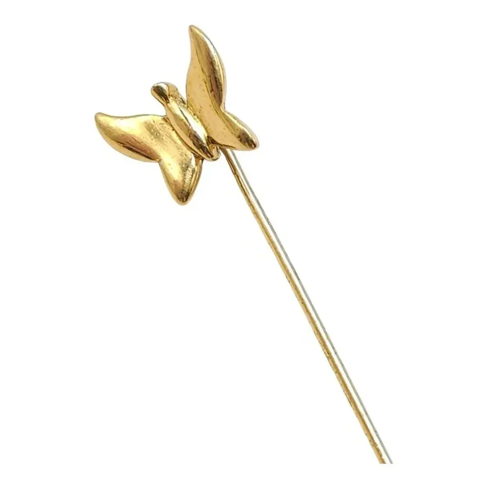 Butterfly Lapel Hat Stick Pin Gold Tone Vintage